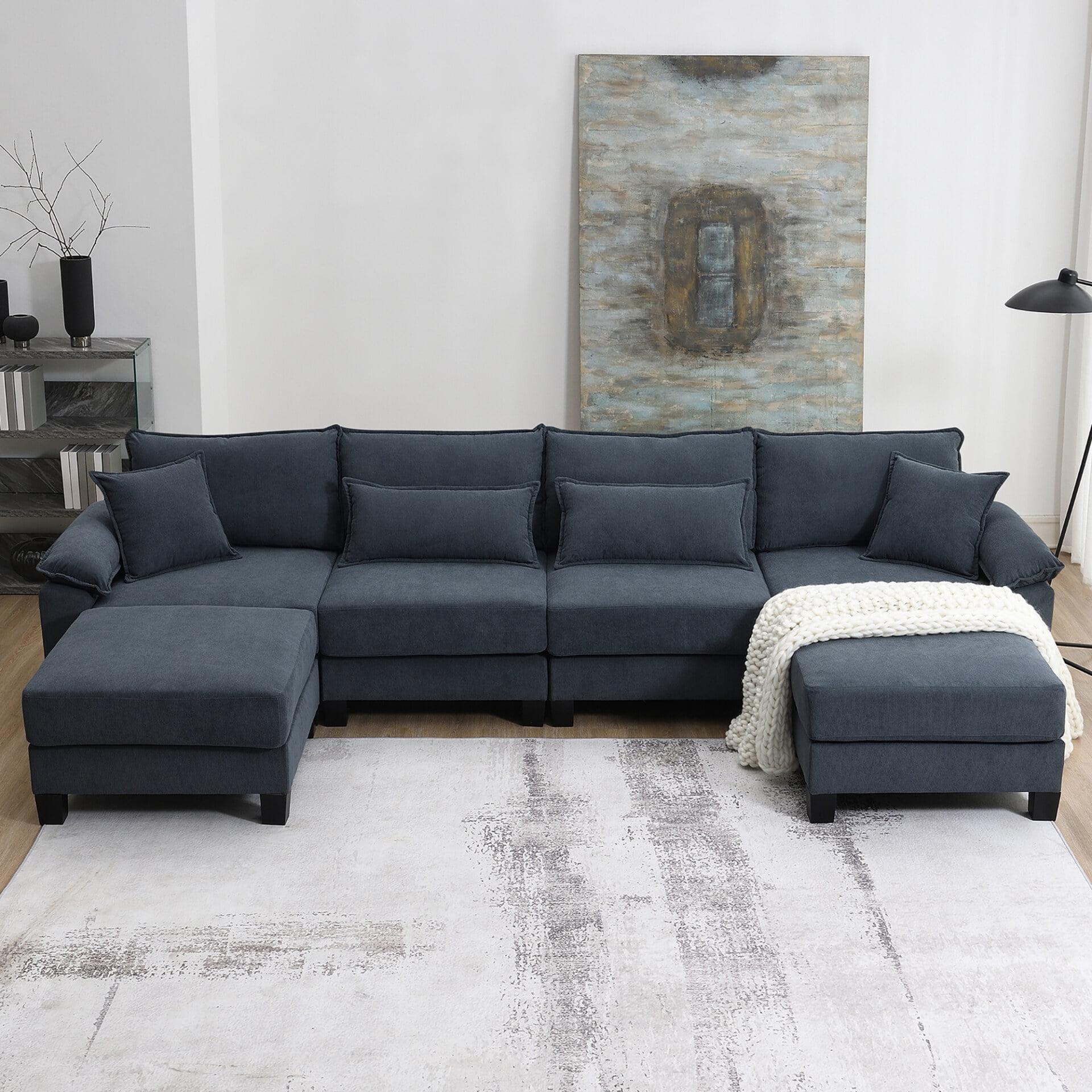 Gray Fabric Modular Sectional Sofa with Removable Cushions