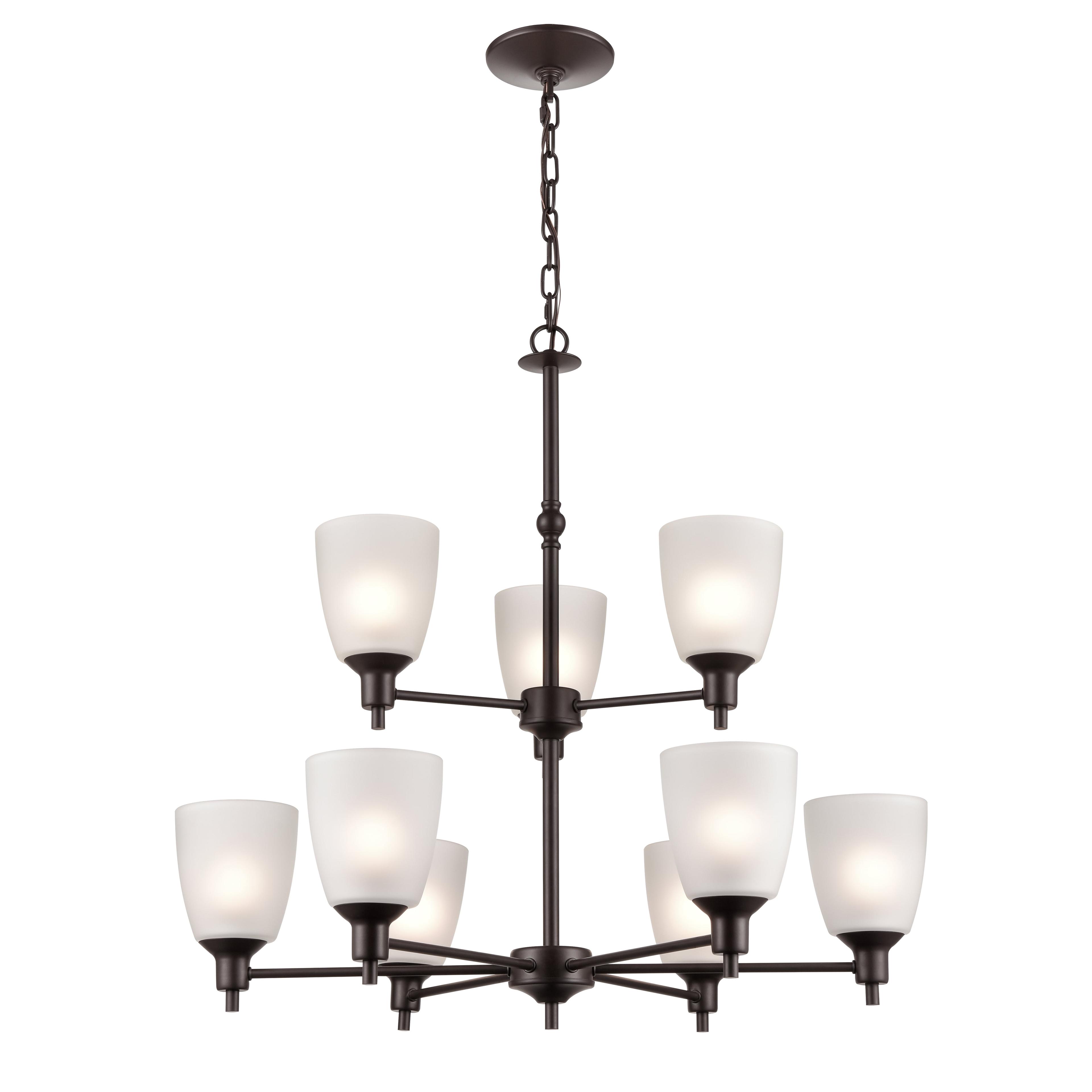 Ashton Park Transitional 9-Light Chandelier in Oil Rubbed Bronze with Frosted Glass Shades