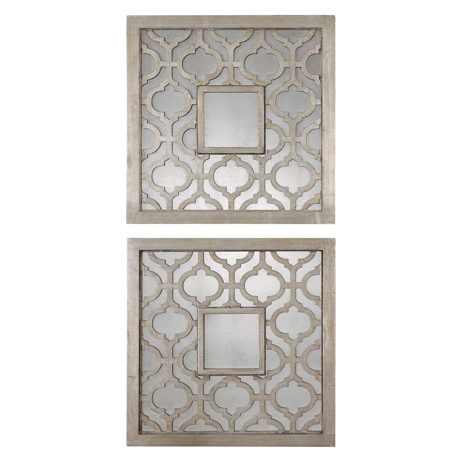 20" Square Silver Wood Transitional Mirror Set