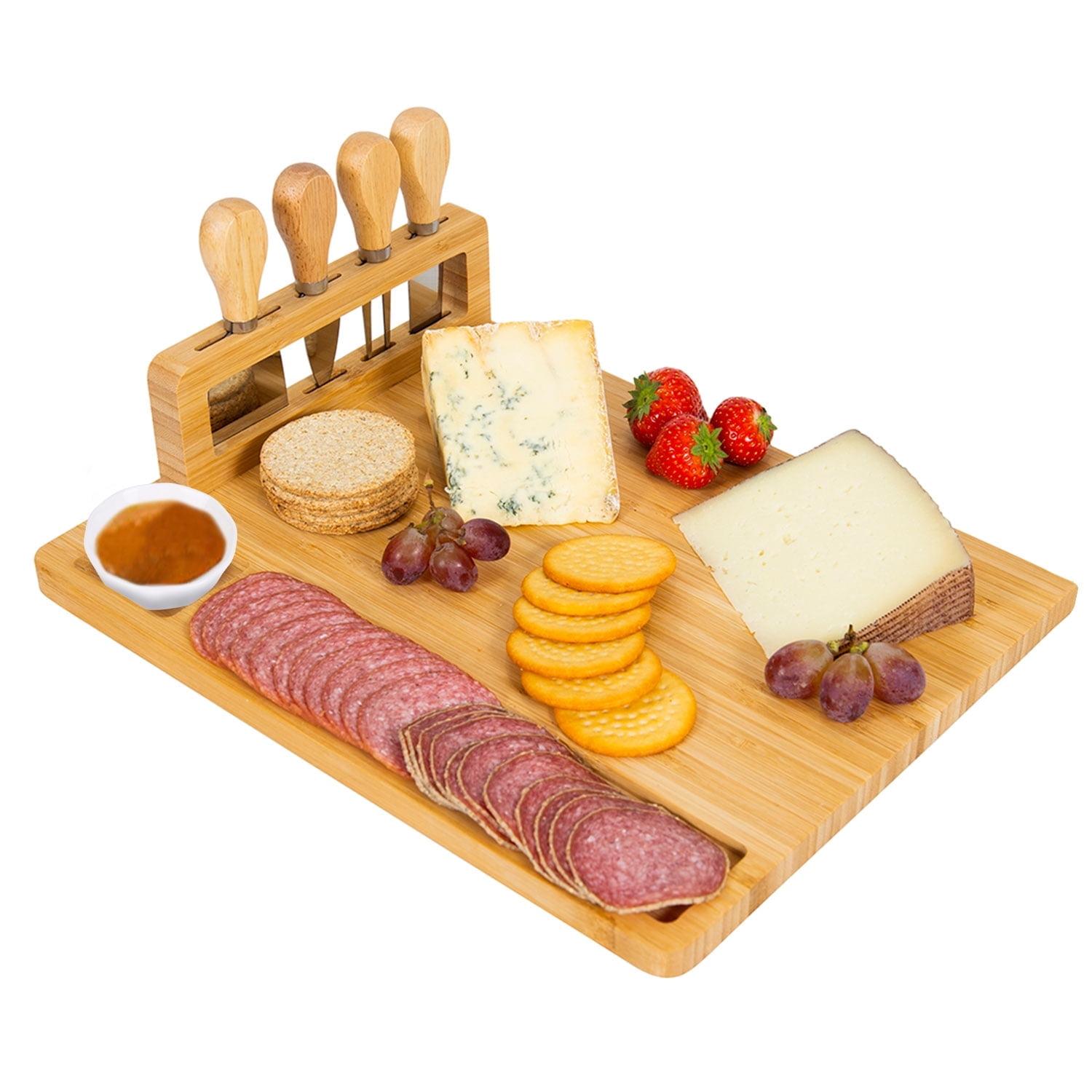 Bamboo Cheese Board Set with Cutlery and Dipping Bowl