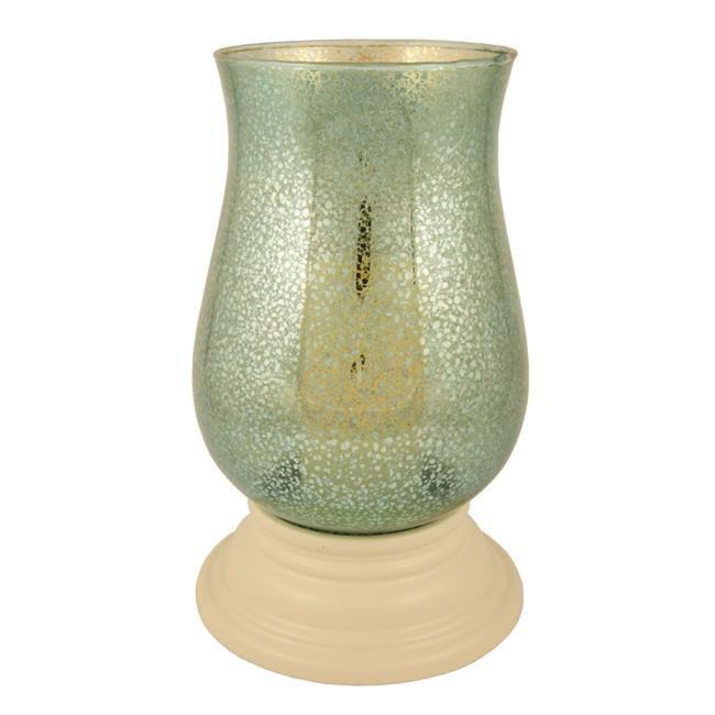 14-Inch Green Mercury Glass Hurricane Candle Holder with Ivory Base