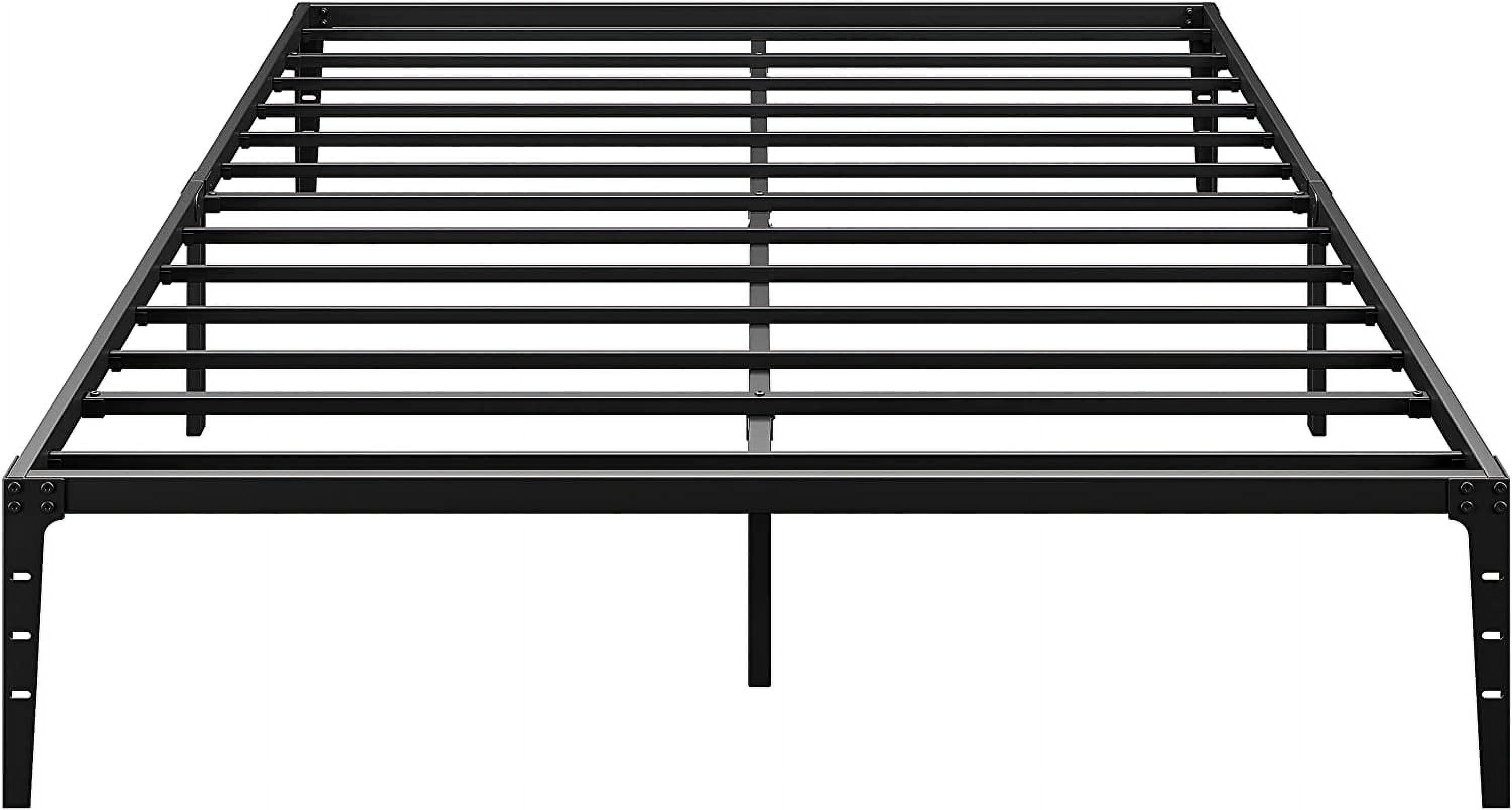 14-Inch Black Metal Queen Platform Bed Frame with Steel Slats