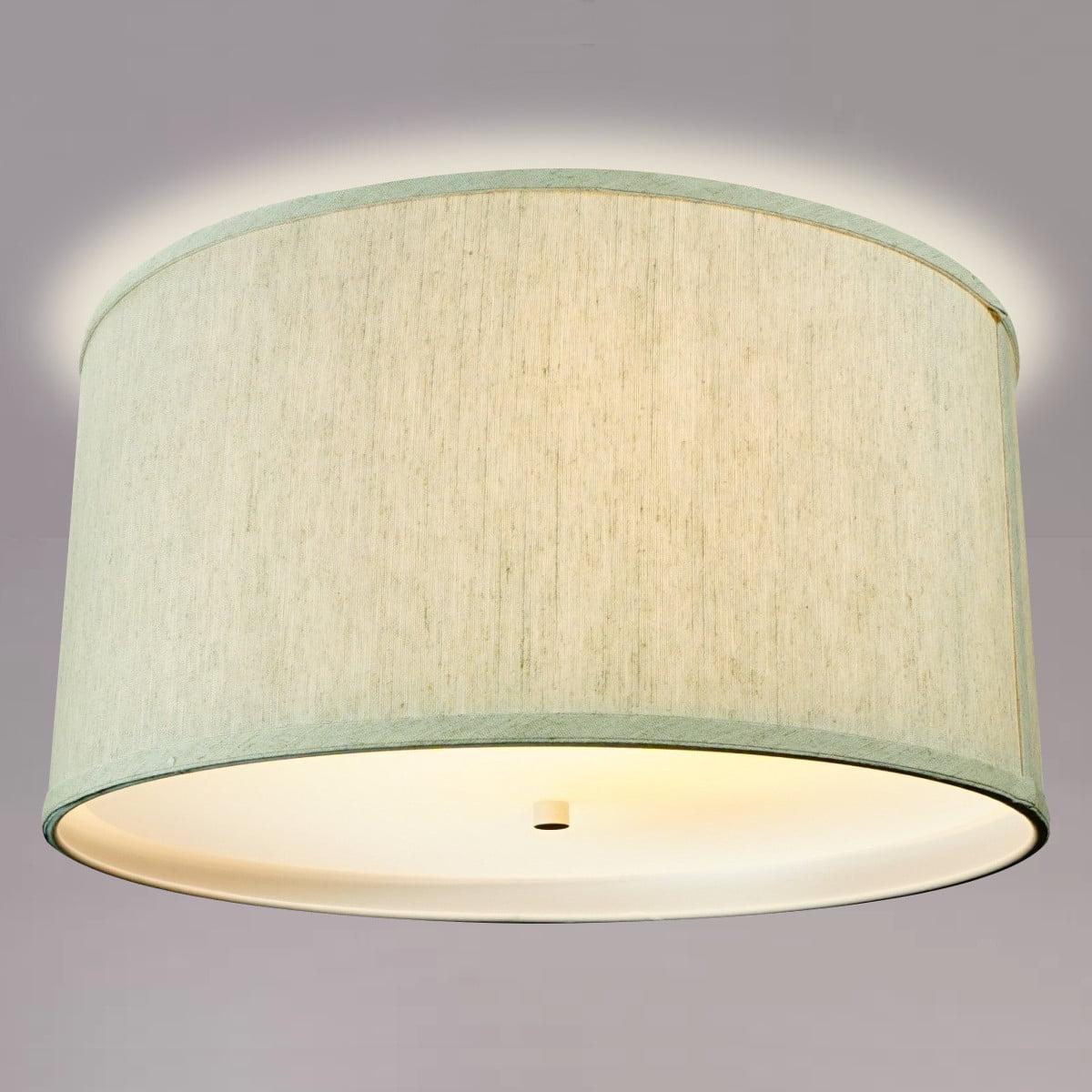 14" Textured Oatmeal Linen Drum Ceiling Light Kit with Glass Diffuser