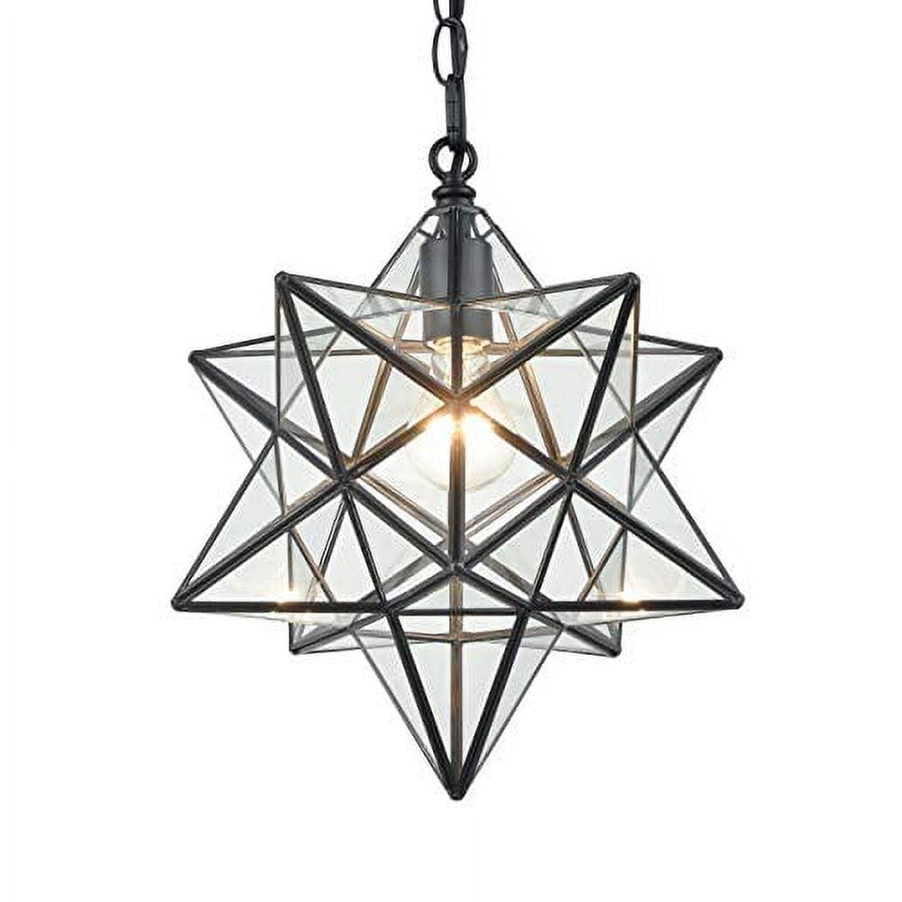 14'' Black Geometric Moravian Star Pendant Light with Clear Glass Shade