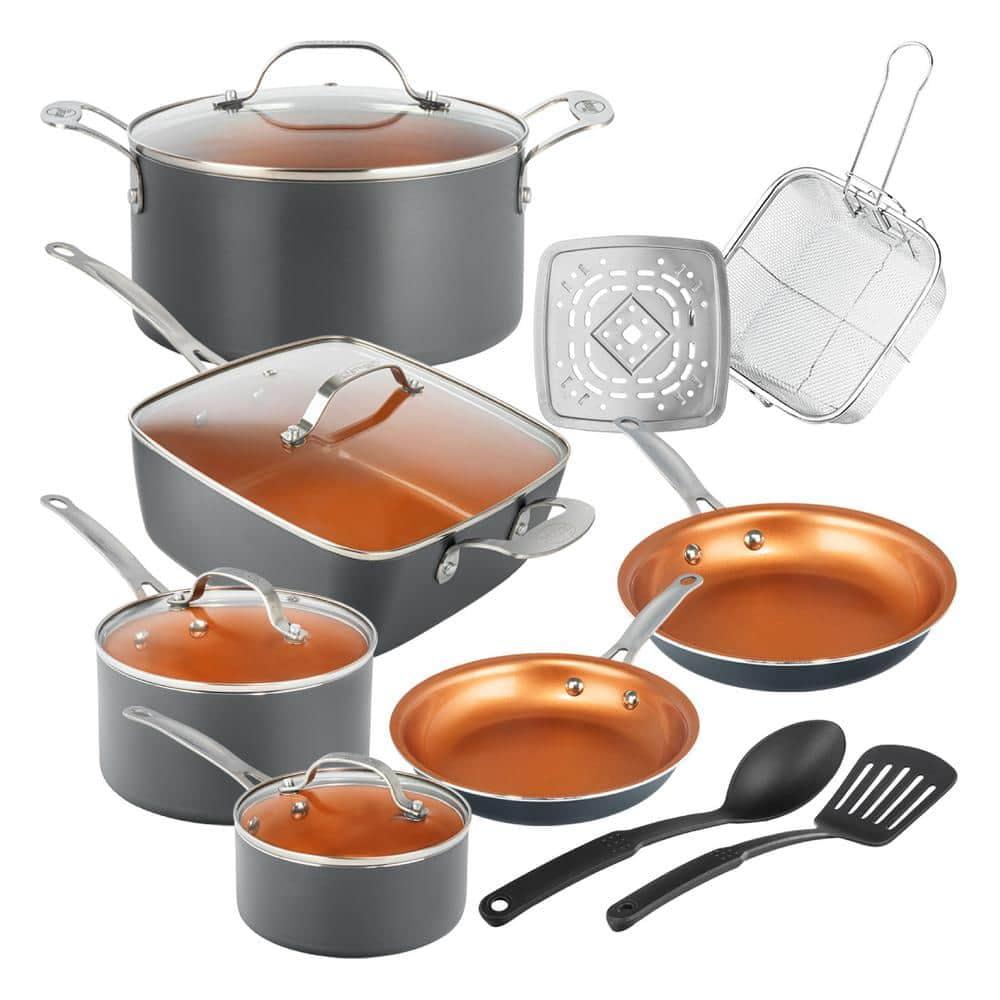 14-Piece Gray Aluminum Ti-Ceramic Nonstick Cookware Set