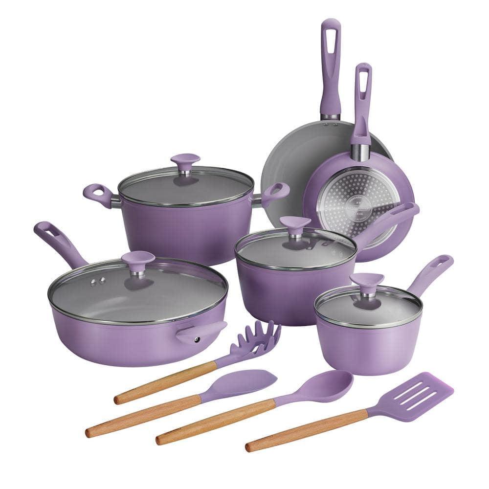 14-Piece Purple Aluminum Ceramic Cookware Set