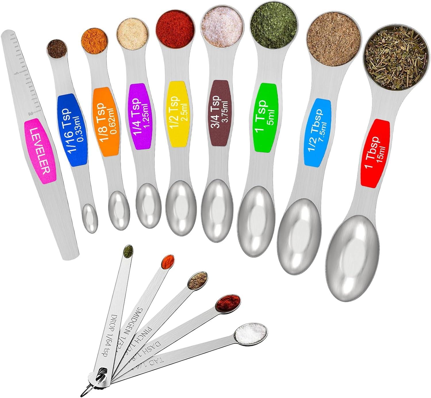 14 Piece Stainless Steel Magnetic Measuring Spoons Set with Leveler