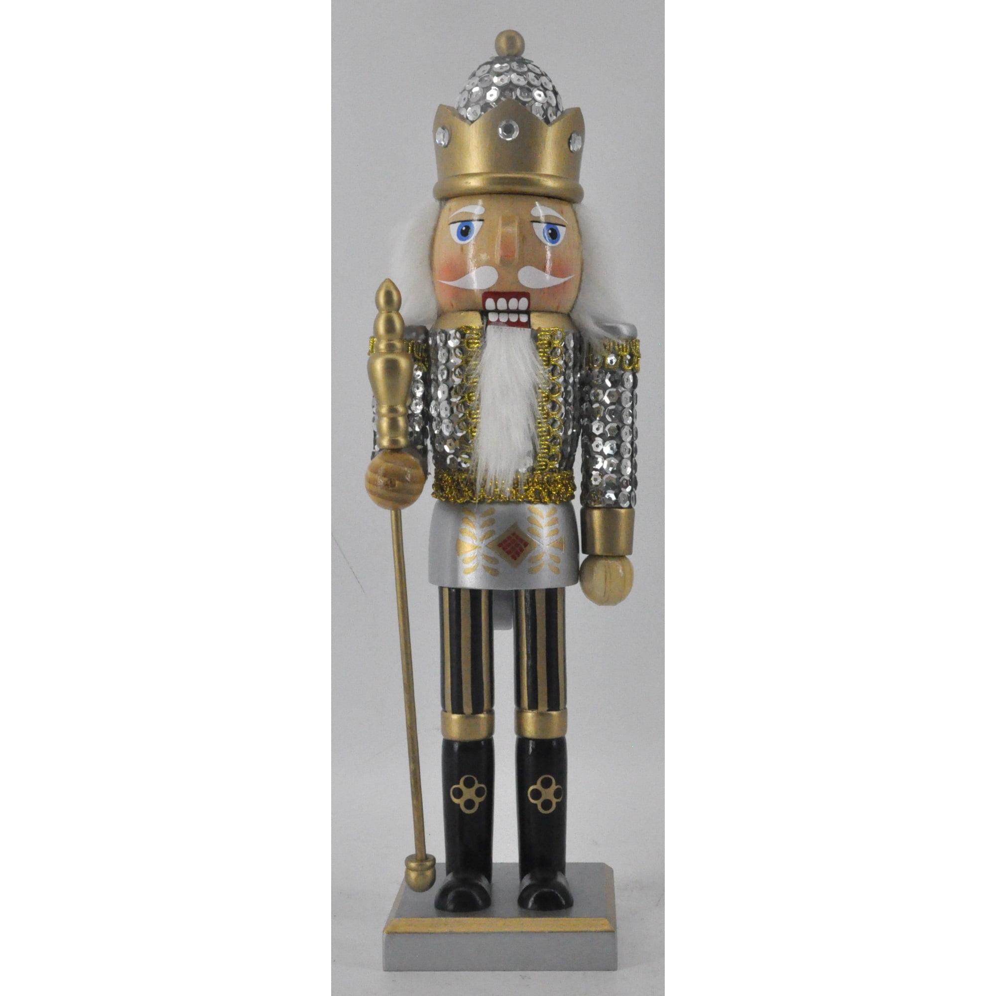 14" Silver and Gold Sequin Soldier Nutcracker Figurine