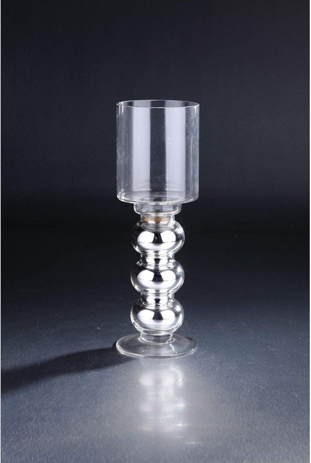 Elegance Silver 14" Hand Blown Glass Hurricane Candle Holder