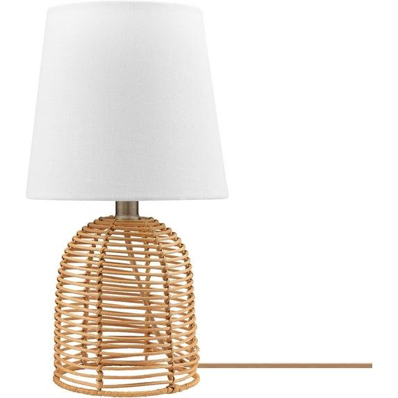 14" Table Lamp, Rattan Base, White Linen Shade, On/Off Rotary Switch on Socket, Table Lamp for Living Room, Home Décor, Lamps for Bedroom, Home Improvements, Room Décor