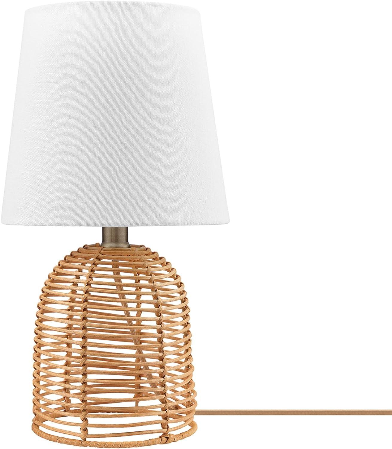 14" Table Lamp, Rattan Base, White Linen Shade, On/Off Rotary Switch on Socket, Table Lamp for Living Room, Home Décor, Lamps for Bedroom, Home Improvements, Room Décor