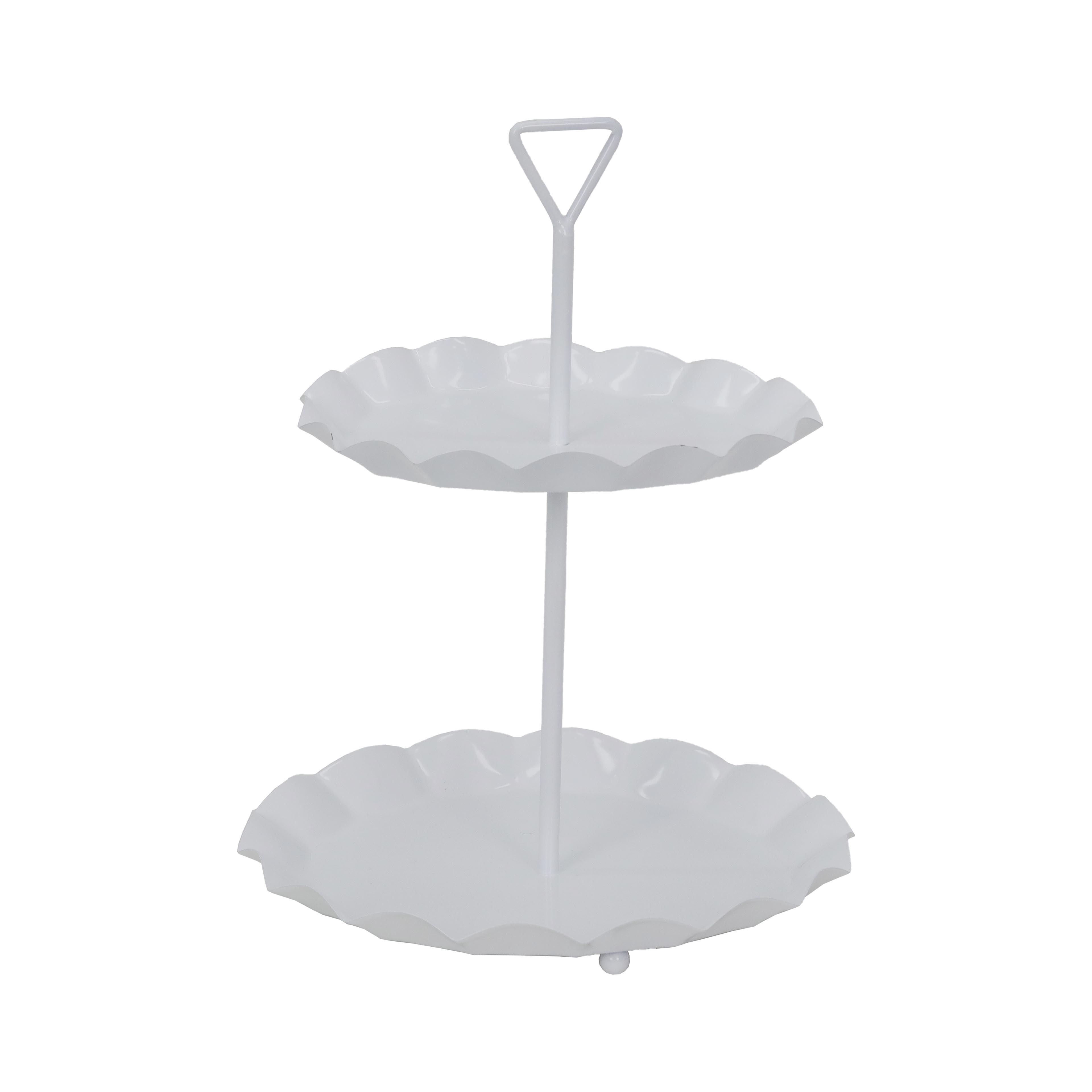 14" White Ruffle-Edge 2-Tiered Metal Tray by Ashland® - Spring Home Decor