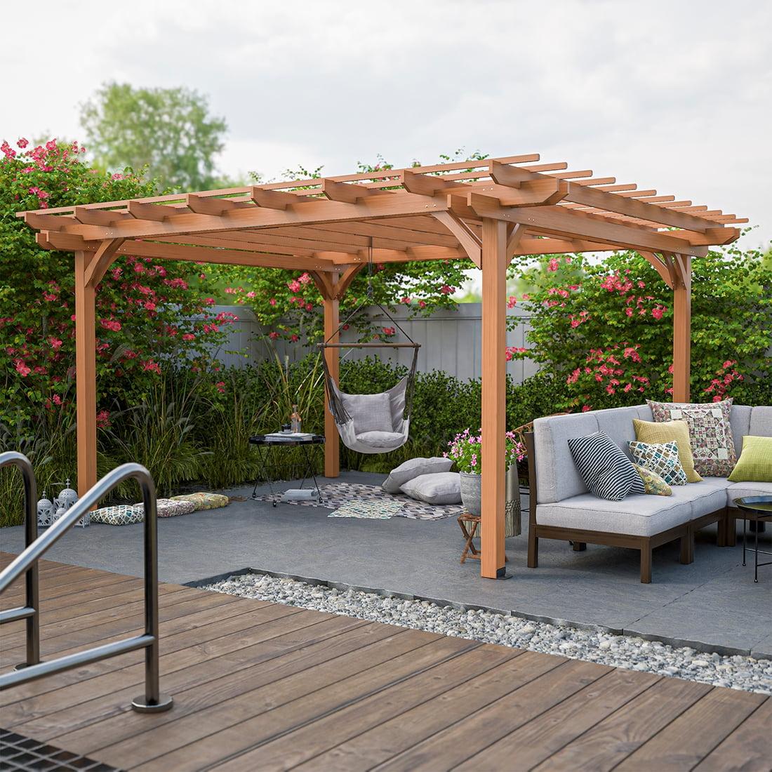 14' x 12' Natural Wood Outdoor Pergola with Flat Canopy