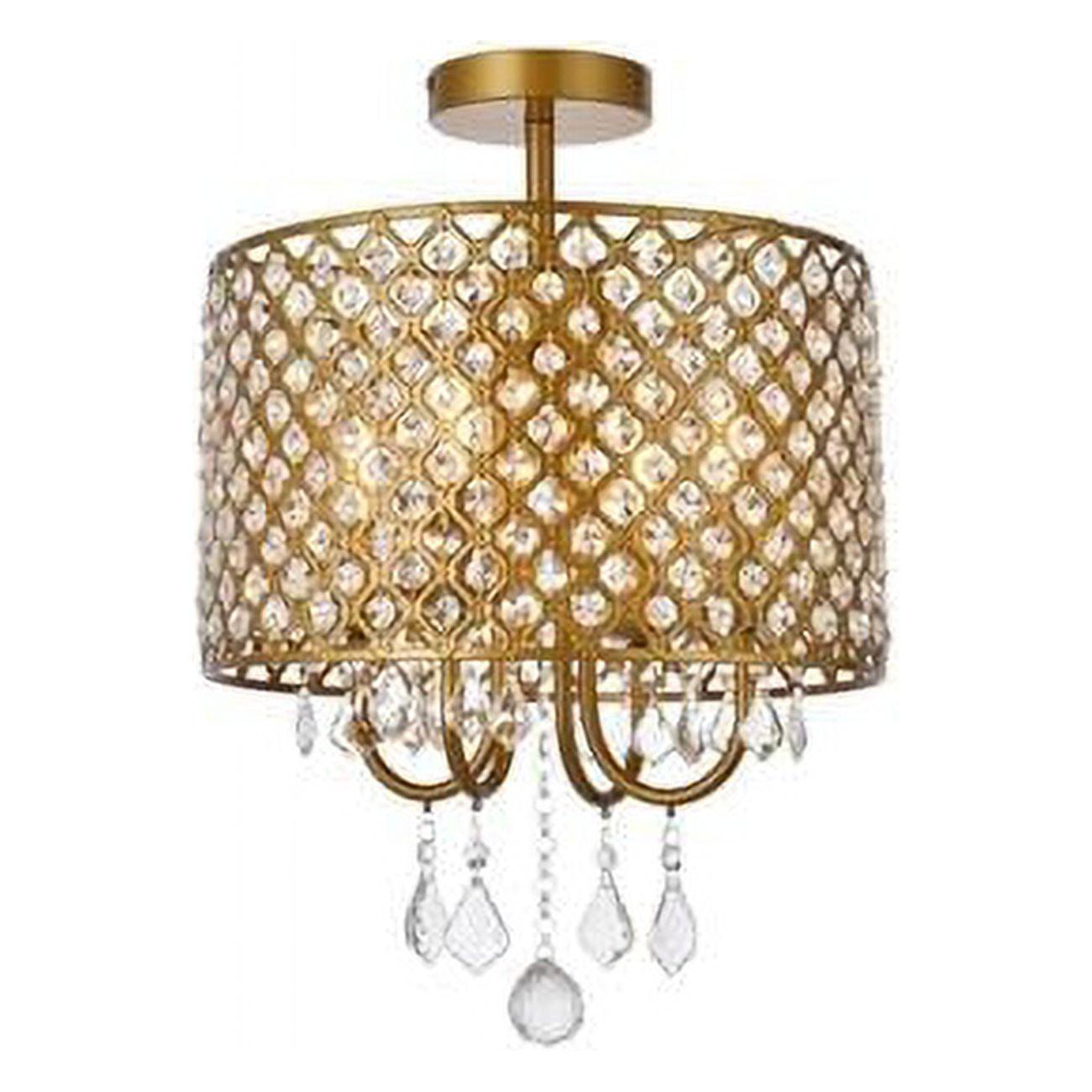 Elegant Brass and Crystal 14" Flush Mount Ceiling Light