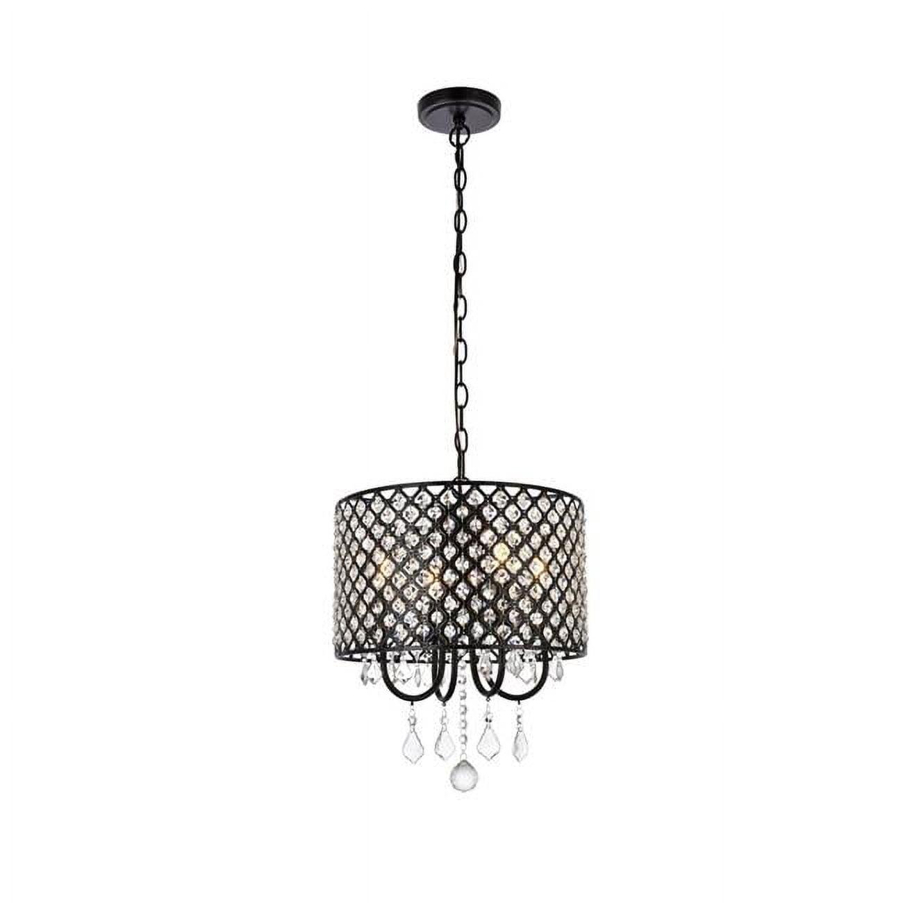 Elegant Crystal and Iron Black Drum Pendant with Lattice Shade