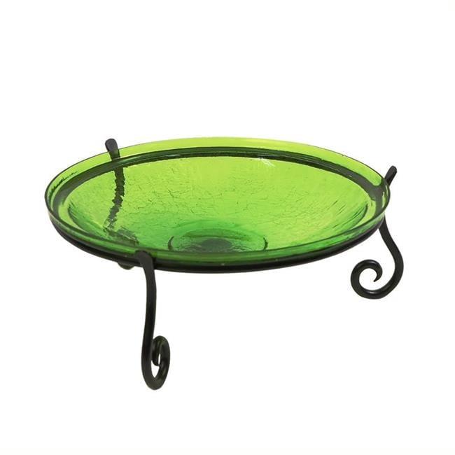 6" Reflective Crackle Glass Birdbath Bowl with Short Stand II Fern Green - Achla Designs: Weather-Resistant, Tabletop Decor