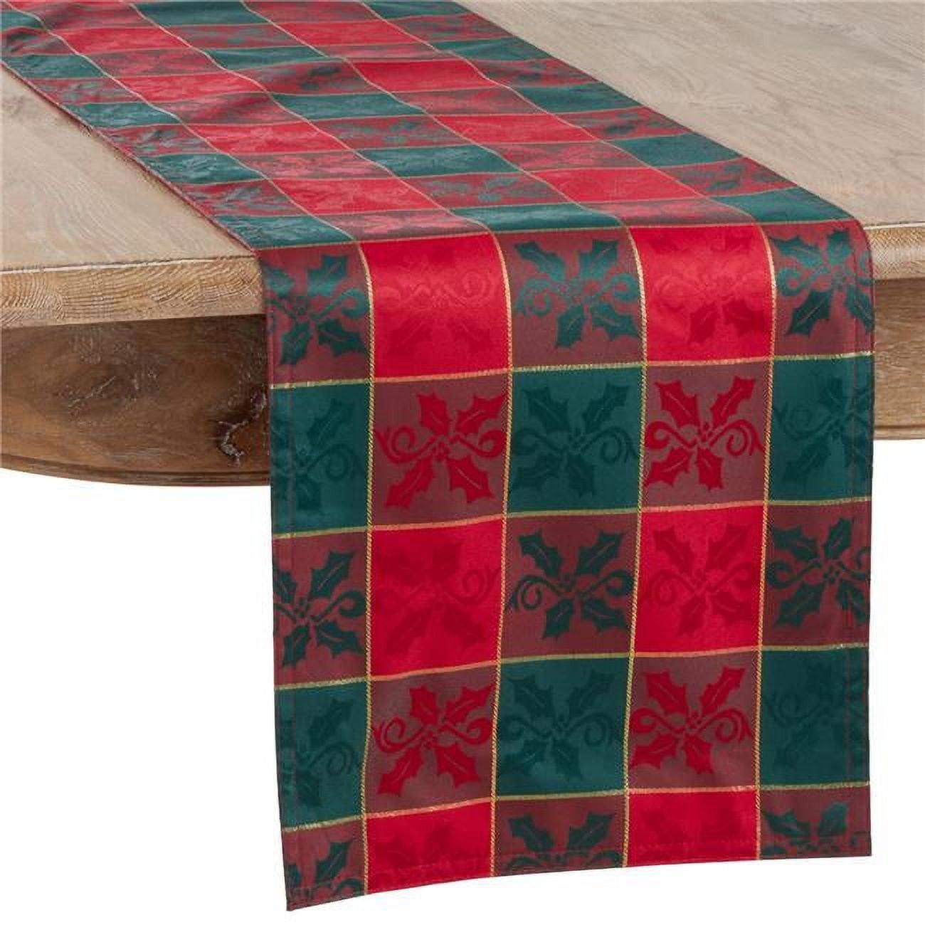 14"x120" Plaid Design Runner Red/Green - Saro Lifestyle: Woven Holly, Gold Detail, Farmhouse Style