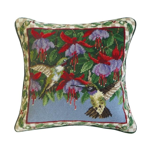 C&F Home Hummingbird & Fuchsias Needlepoint Throw Pillow
