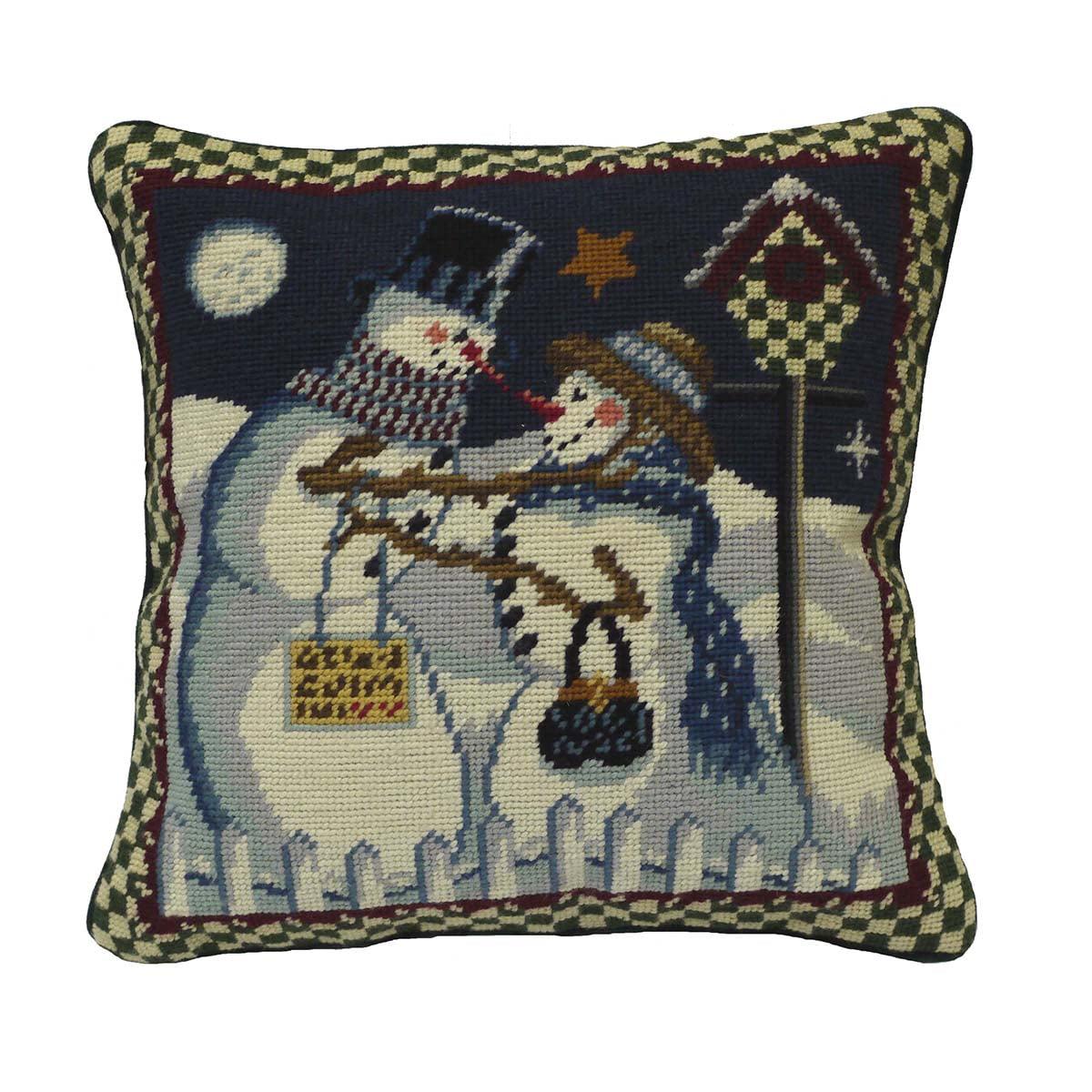 14" x 14" Snowman Couple Needlepoint Pillow