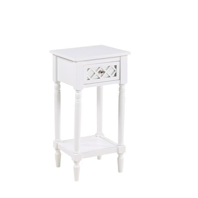Convenience Concepts French Country Khloe Deluxe 1 Drawer Accent End Table 14" - Traditional Farmhouse Side Table with Mirrored Storage Drawer and Shelf for Living Room, White
