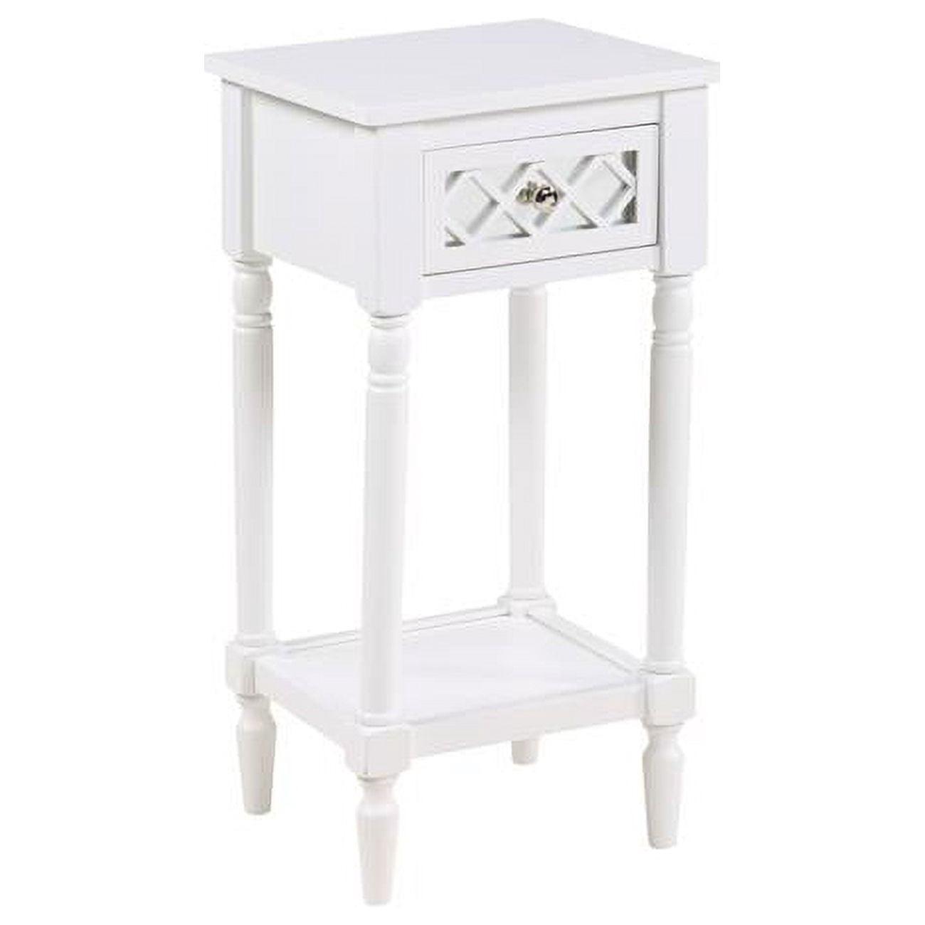 Convenience Concepts French Country Khloe Deluxe 1 Drawer Accent End Table 14" - Traditional Farmhouse Side Table with Mirrored Storage Drawer and Shelf for Living Room, White