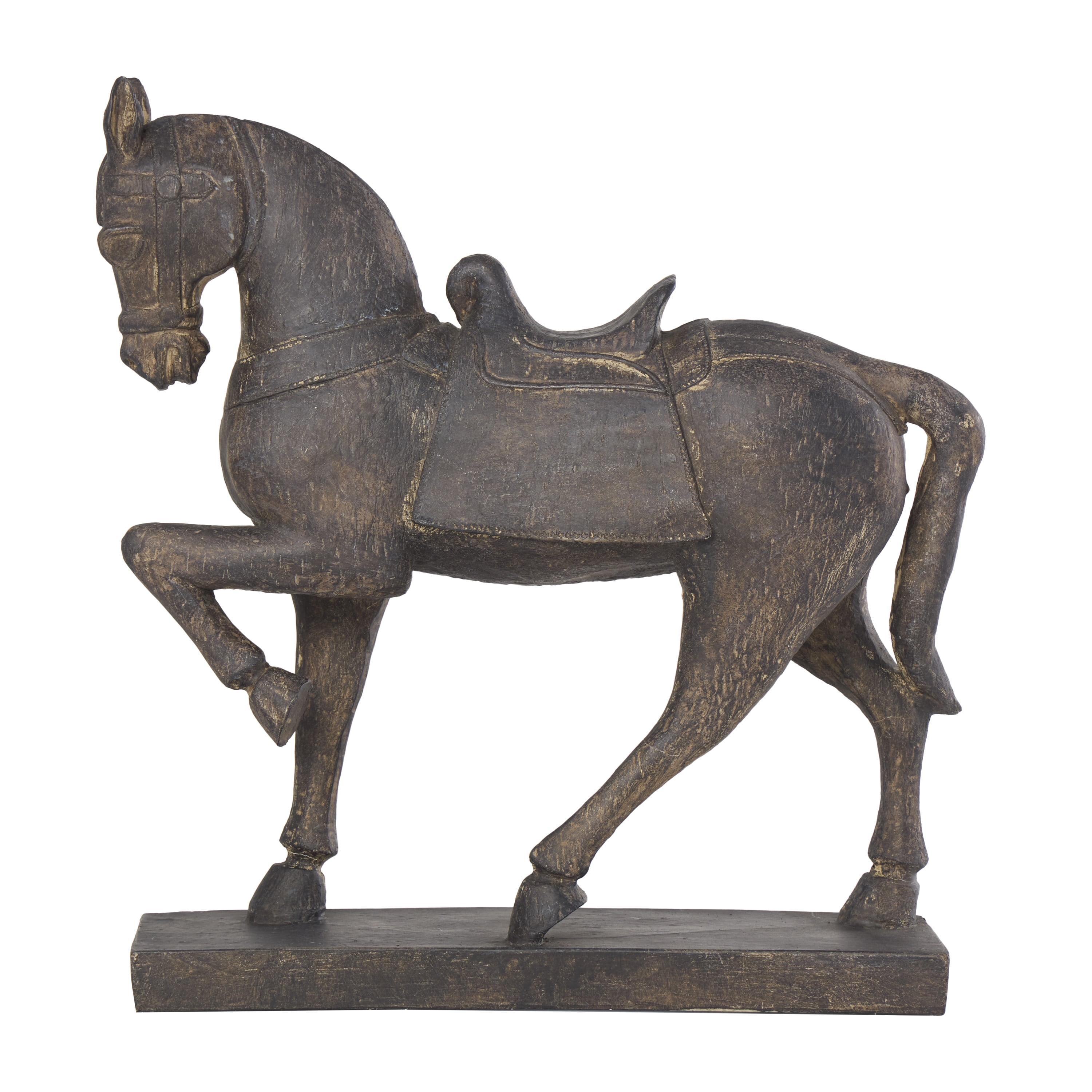 14" x 15" Brown Polystone Prancing Horse Sculpture, by DecMode