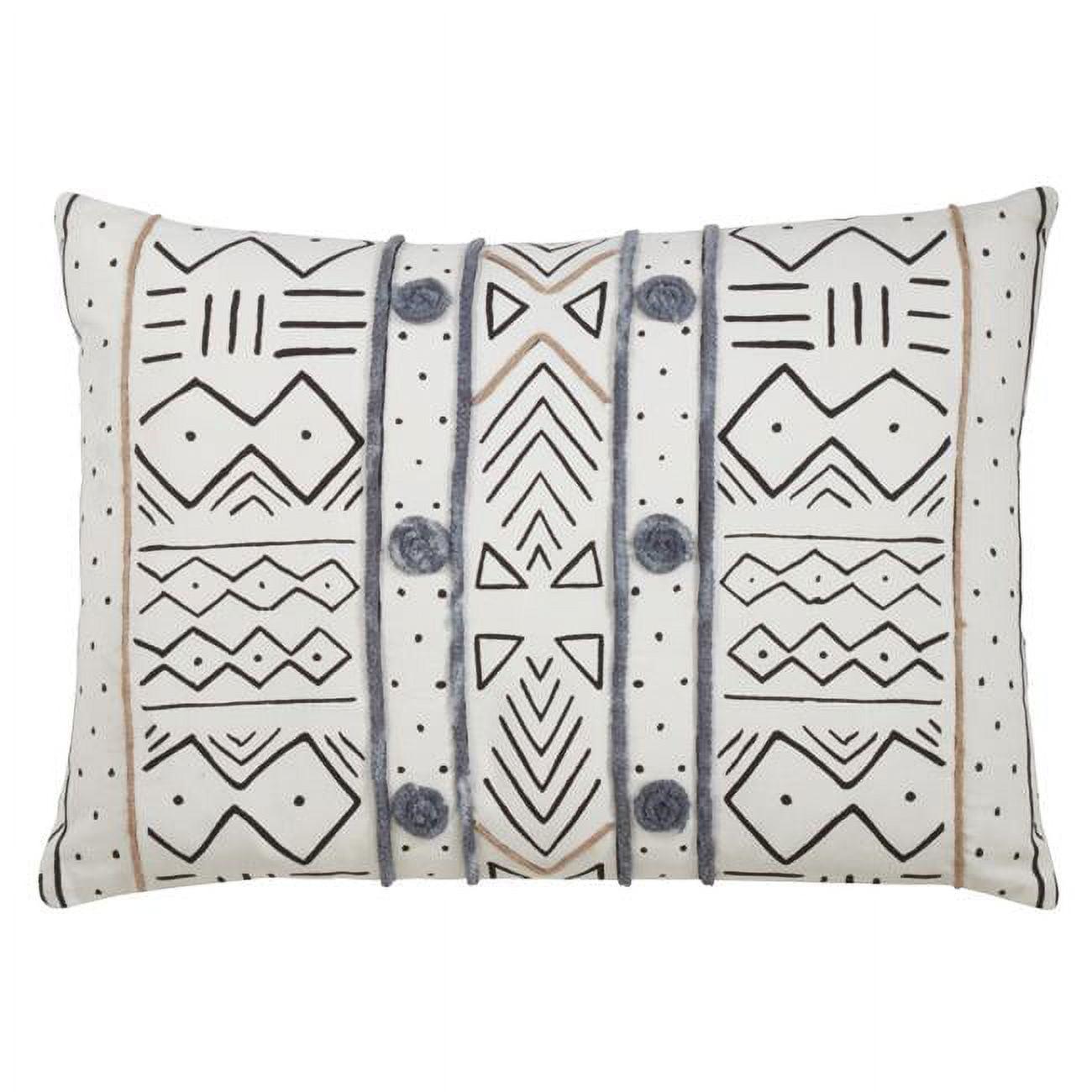 Mud Cloth Inspired Cotton Square Throw Pillow - White 14" x 20"