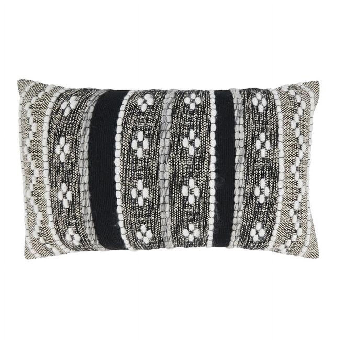 Black and White Rectangular Cotton Throw Pillow with Multi-Pattern