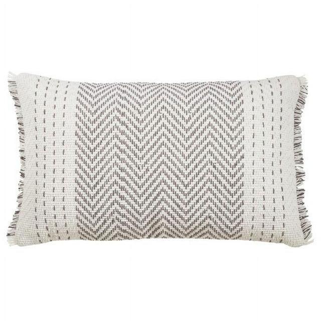 14"x23" Oversize Kantha Stitch Striped Poly Filled Lumbar Throw Pillow Gray - Saro Lifestyle: Cotton, Indoor, Zipper Closure