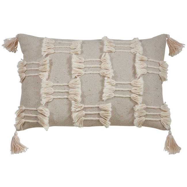 Natural Cotton Rectangular Throw Pillow with Tassels