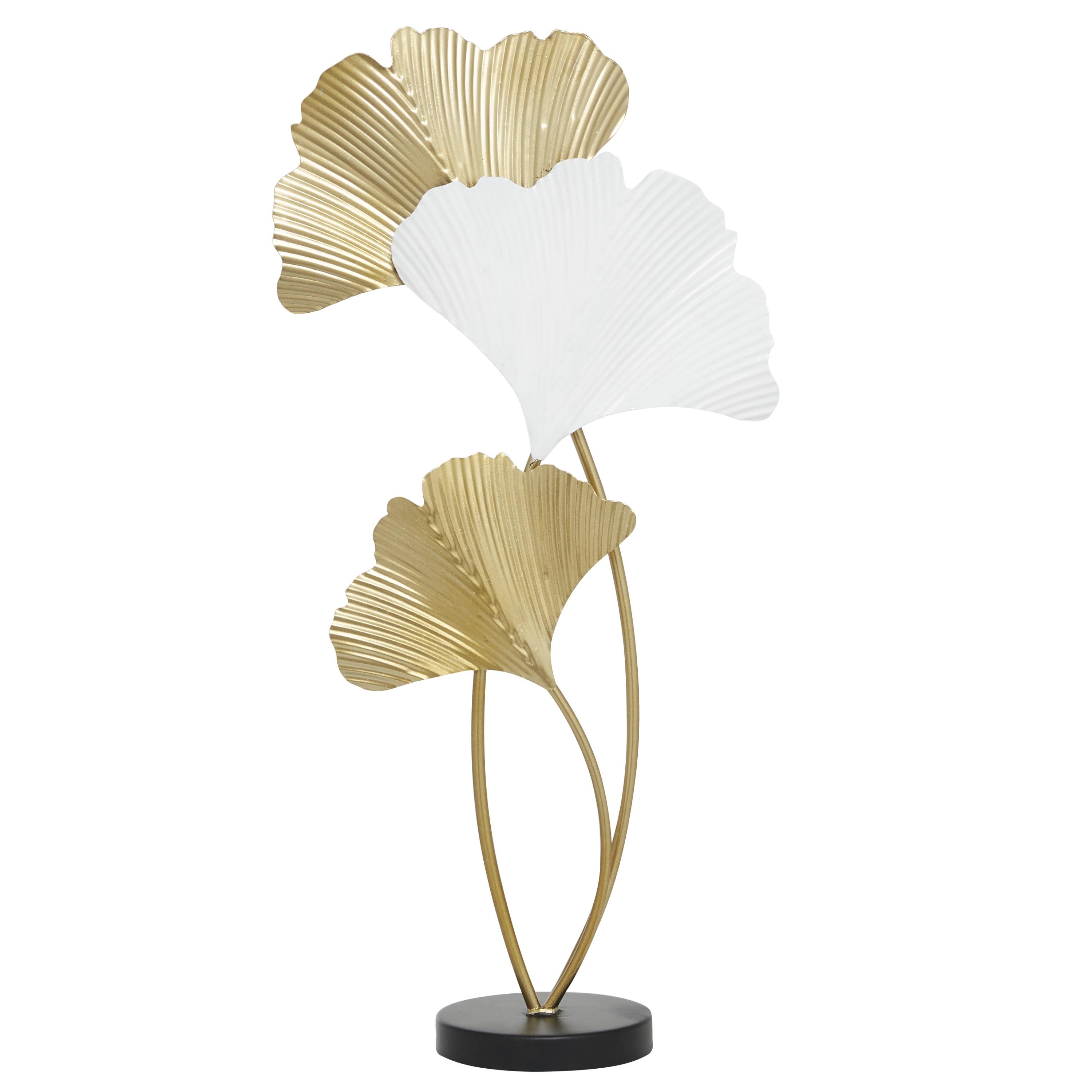 Staggered Ripple Leaf Fans Metal Table Sculpture in White & Gold