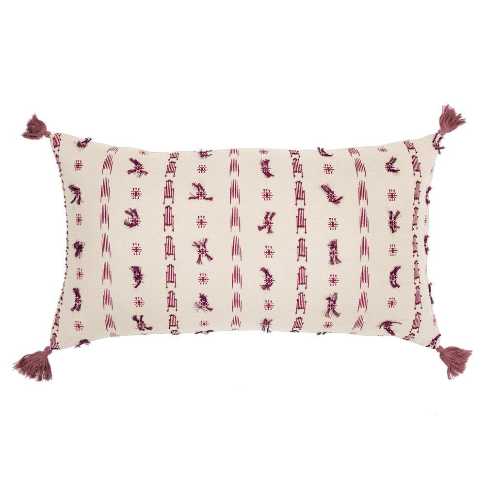 14"x26" Oversized Striped Polyester Filled Lumbar Throw Pillow Ivory/Dark Pink - Rizzy Home