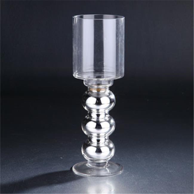 Elegance Silver 14" Hand Blown Glass Hurricane Candle Holder