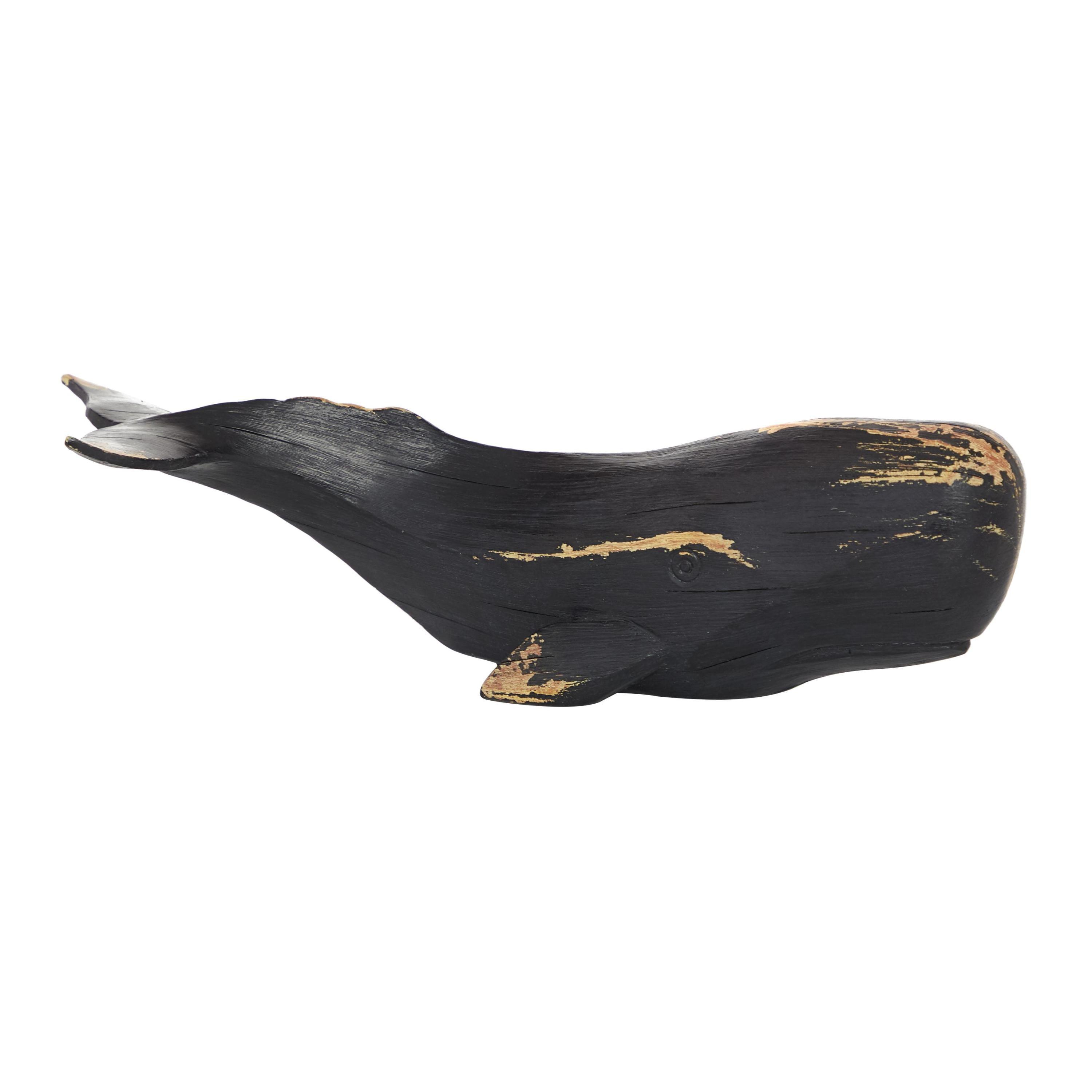 14" x 4" Black Polystone Handmade Whale Sculpture, by DecMode