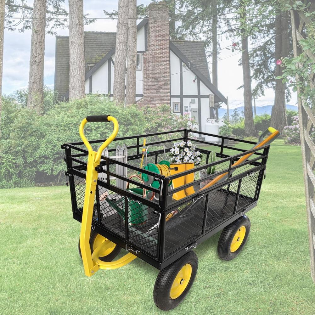 Yone jx je Steel Garden Cart, Heavy Duty 1400 lbs Capacity, with Removable Mesh Sides to Convert into Flatbed, Utility Metal Wagon with 2-in-1 Handle and 16 in Tires, Black