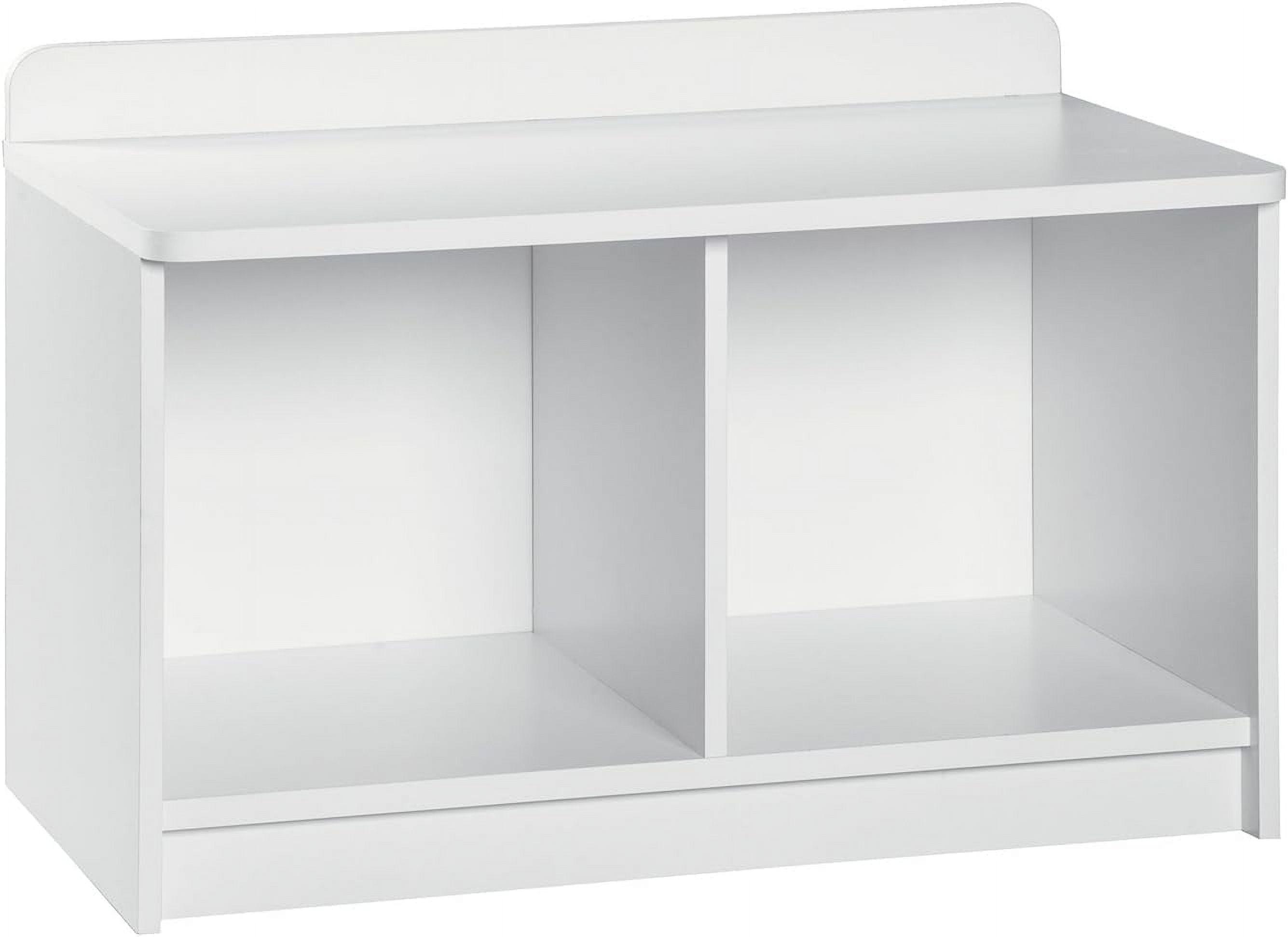 Bright White Laminate Wood Dual-Cube Storage Bench for Kids