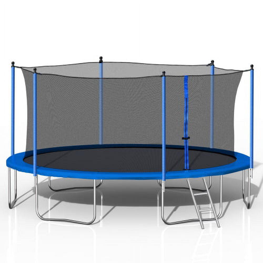 14-Foot Blue Round Trampoline with Safety Enclosure and Ladder