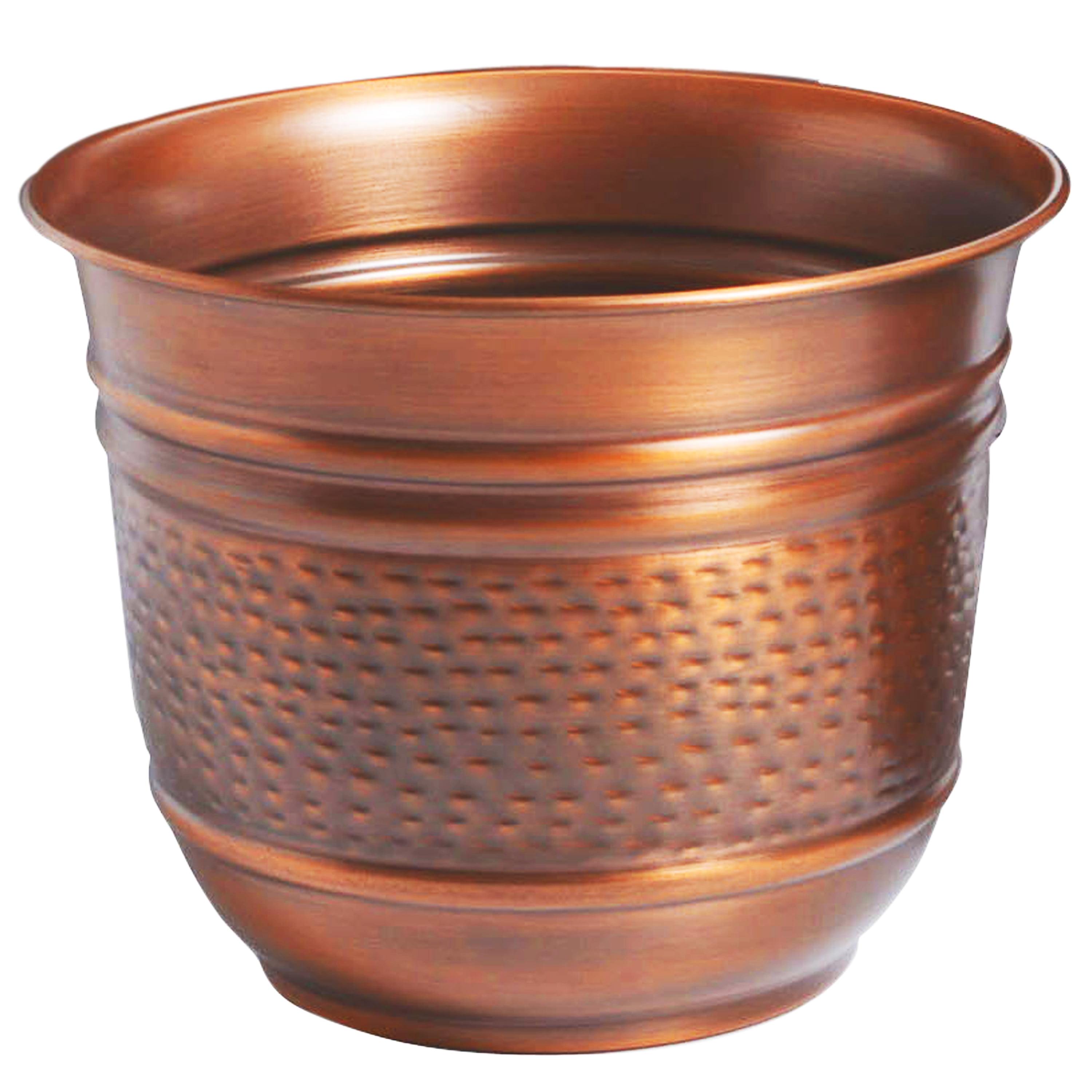 14in Antique Copper Round Metal Planter