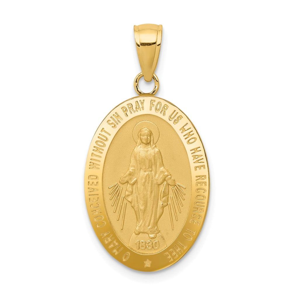 Black Bow Jewelry 14k Yellow Gold, Solid Oval Miraculous Medal Pendant, 20 x 38mm