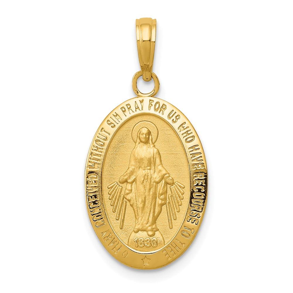 Black Bow Jewelry 14k Yellow Gold, Solid Oval Miraculous Medal Pendant, 20 x 38mm