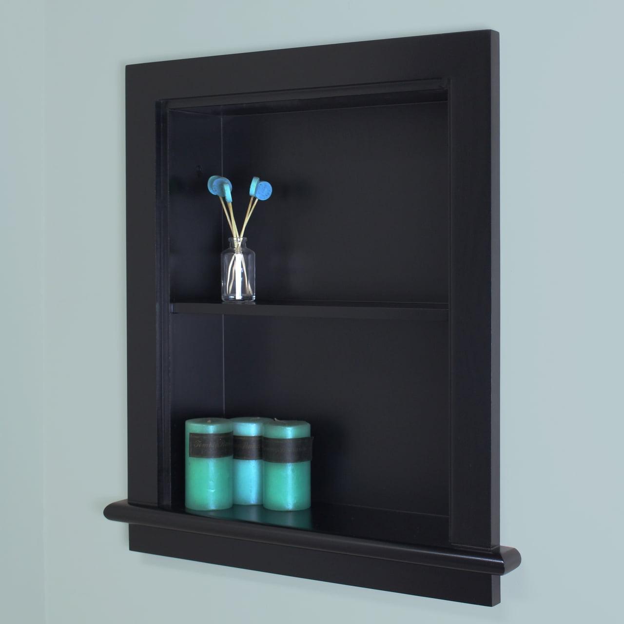 14x18 Black Wood Recessed Wall Shelf with Adjustable Shelves