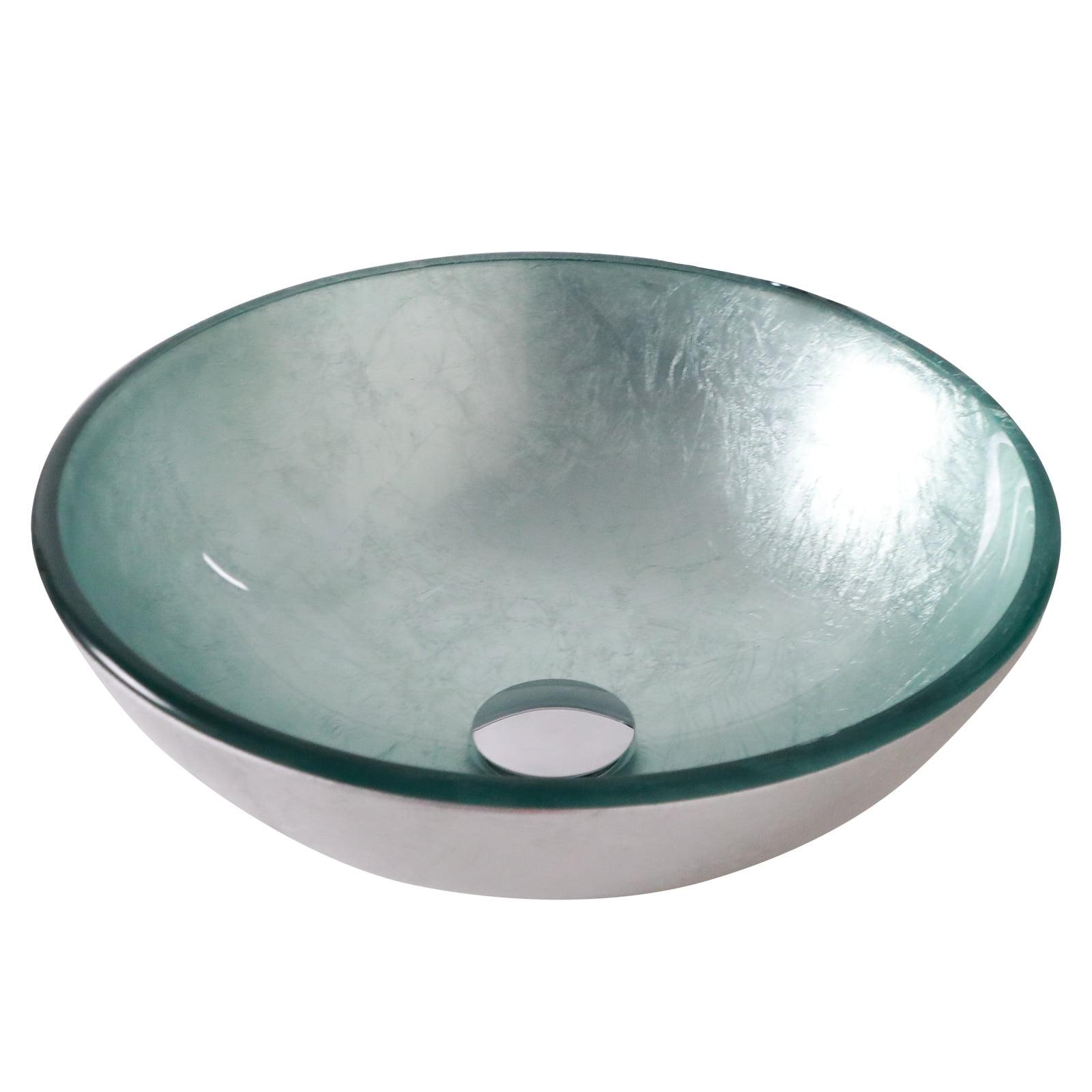 15.5" L X 15.5" W Glass Bathroom Sink Round Above-Counter Tempered Glass Vessel Sink With Pop Up Drain