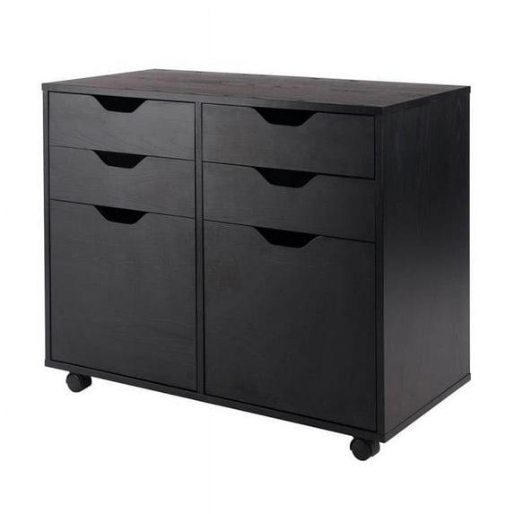 Halifax 2 Sections Mobile Storage Cabinet Black - Winsome: Wheeled Organizer with Locking Casters