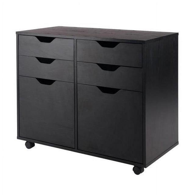 Halifax 2 Sections Mobile Storage Cabinet Black - Winsome: Wheeled Organizer with Locking Casters