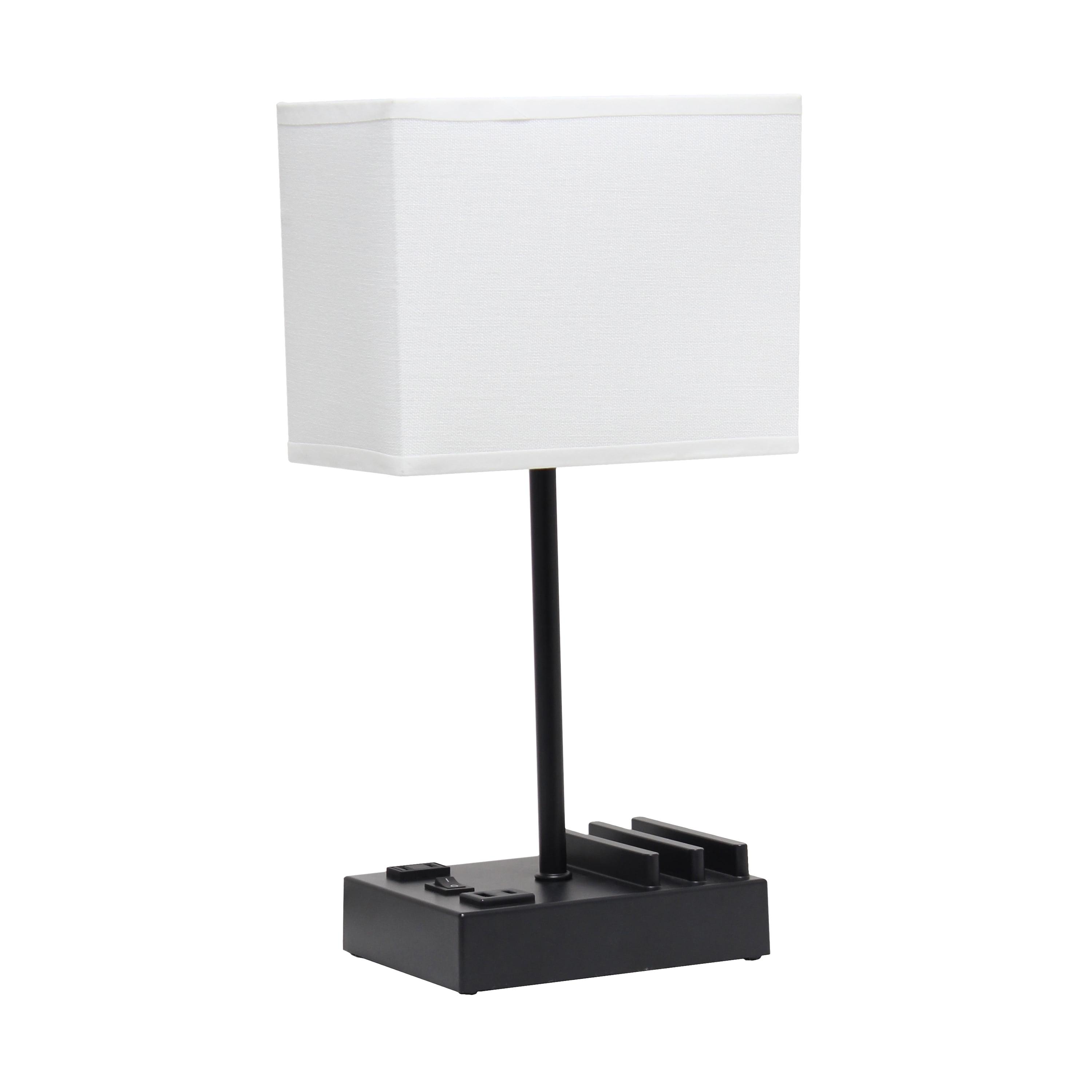 15.3" Tall Modern Rectangular Bedside Table Desk Lamp with 2 USB Ports and Charging Outlet - Simple Designs