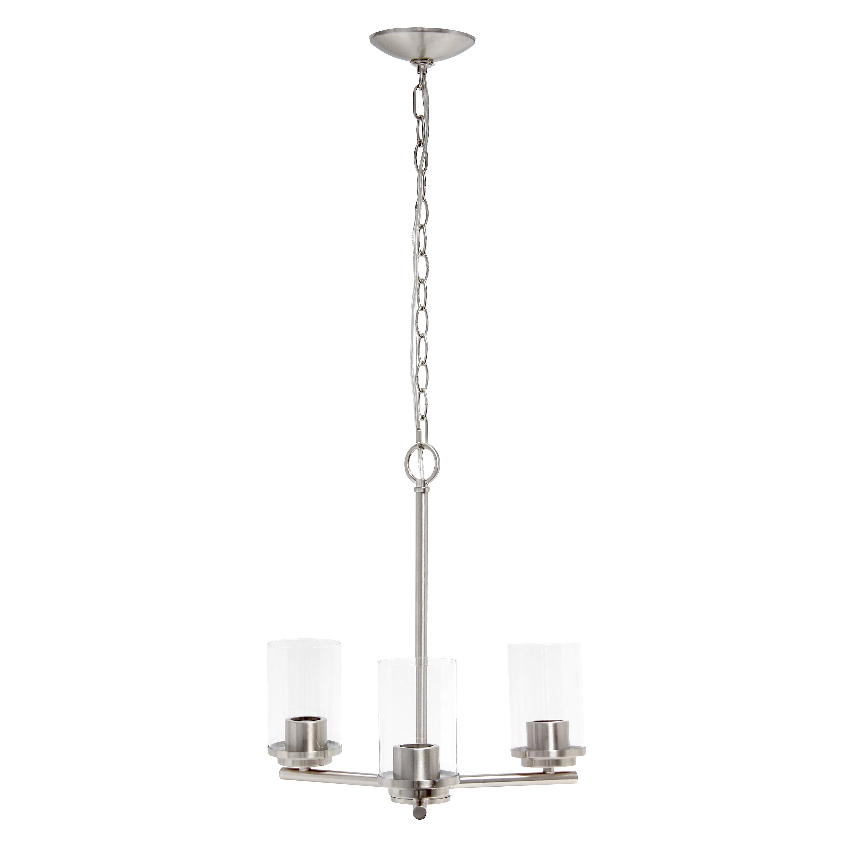 Elegant 15" Brushed Nickel 3-Light Glass Pendant Chandelier