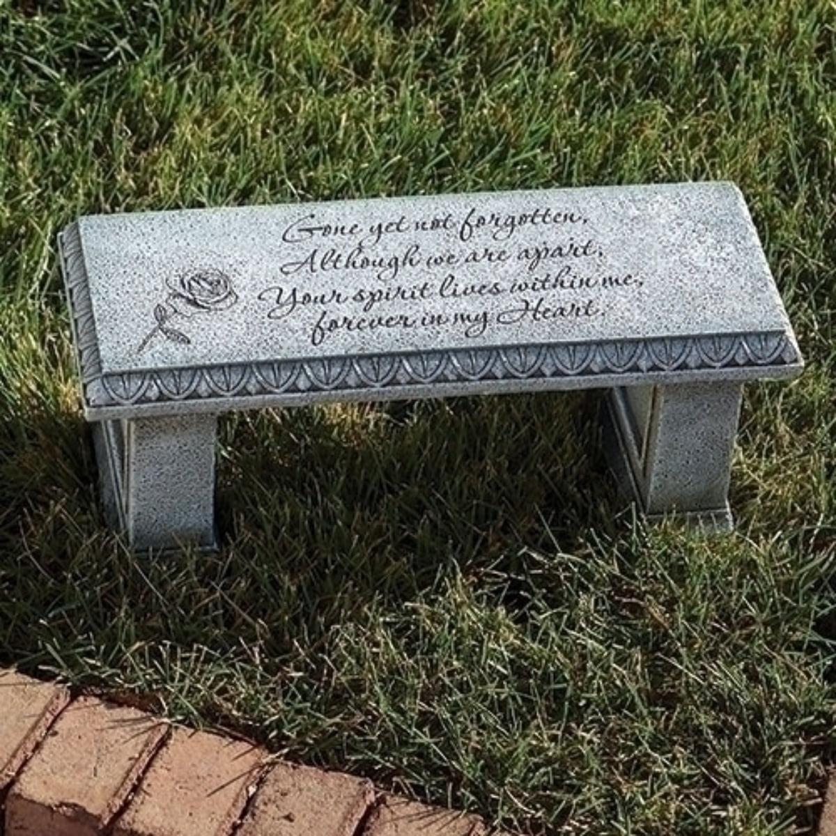 15.5" Gray Stone Memorial Garden Bench with Heartfelt Inscription