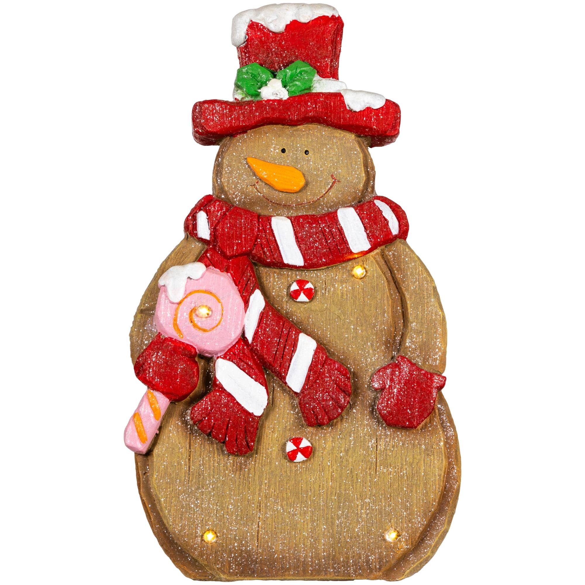 Festive LED Lighted Gingerbread Snowman Figurine with Red Mittens