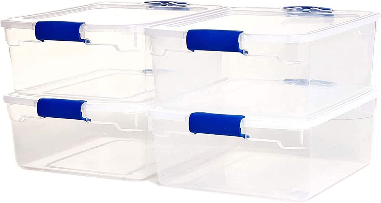 Homz Secure Latch Large Clear Stackable Storage Container Bin, 31 Quart, 4 Count