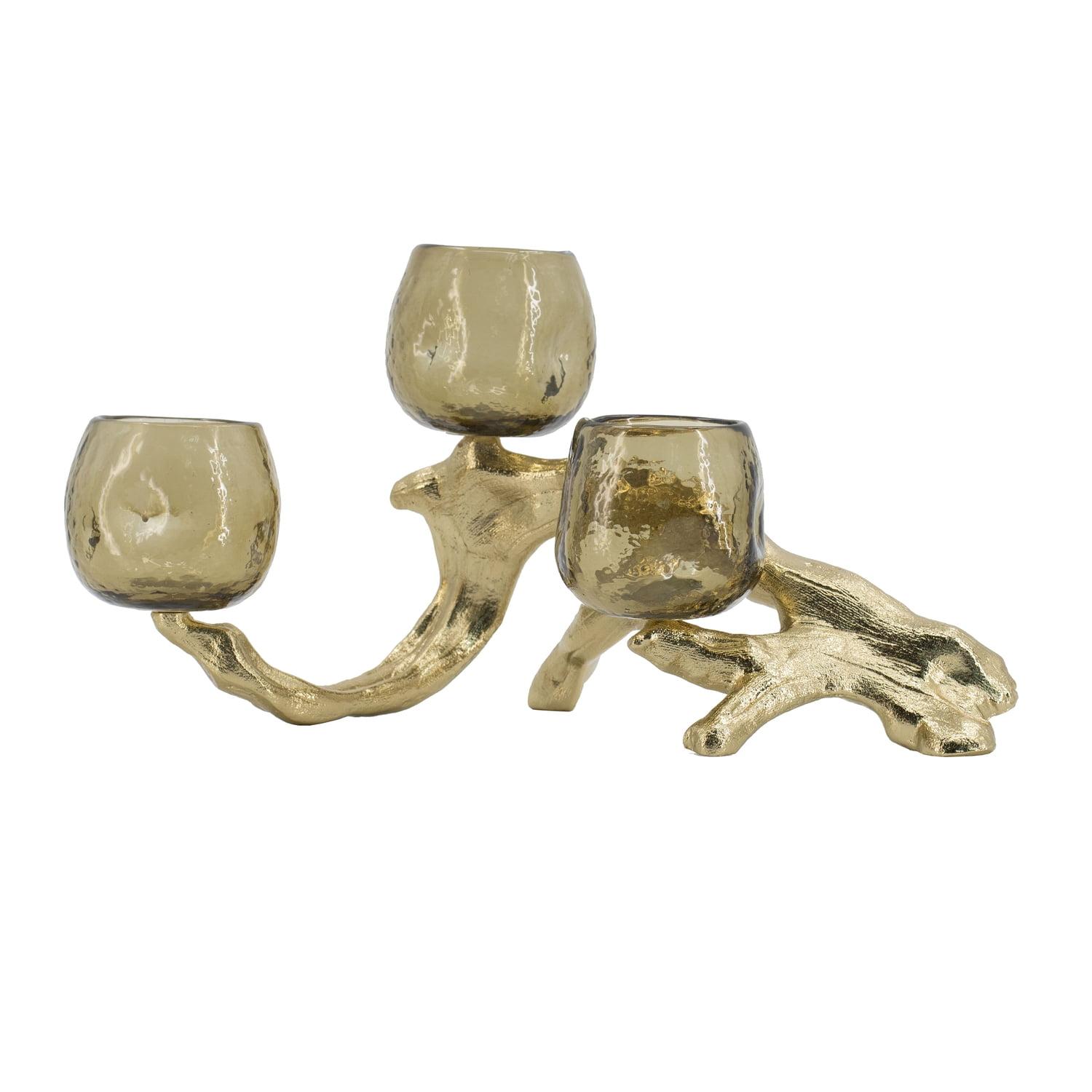 Gold Aluminum and Olive Glass Multi Votive Candle Holder